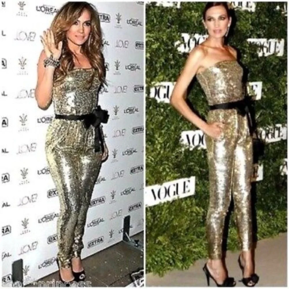 Gold Sequin Strapless Jumpsuit - Picture 2 of 15